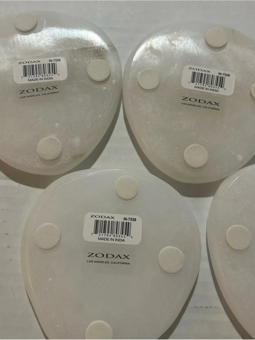 Zodax Bennour Alabaster Coasters Set of 4 4” white marbled organic India IN-7558